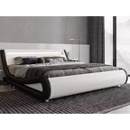 Allewie LED Platform Bed Frame with Adjustable Headboard/No Box Spring Need/Easy Assembly/Faux Leather in White and Black