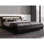 Base de Cama LED con Cabecero Ajustable, No Requiere Somier, Piel Sintética — Blanco/Negro