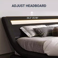 Base de Cama LED con Cabecero Ajustable, No Requiere Somier, Piel Sintética — Blanco/Negro