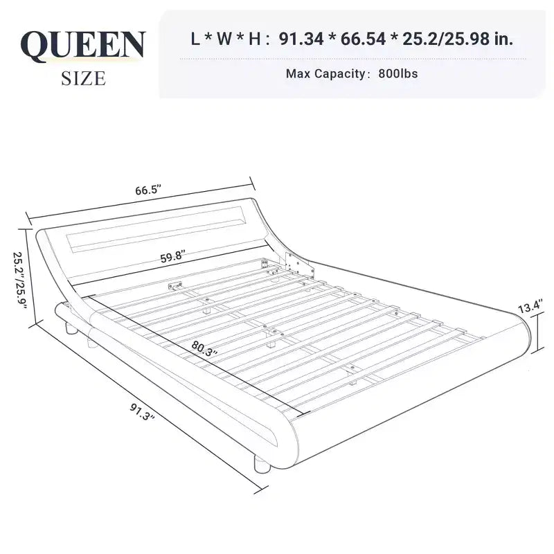 Base de Cama LED con Cabecero Ajustable, No Requiere Somier, Piel Sintética — Blanco/Negro