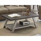 Mesa de centro con estante de madera de dos tonos, nogal envejecido y gris - Mesa de sala de estar contemporánea