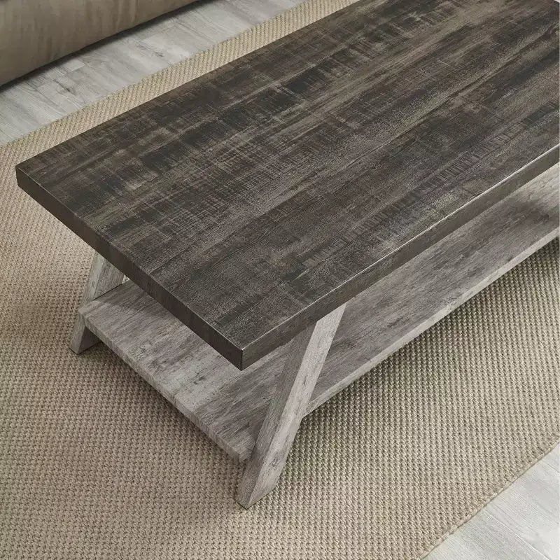 Mesa de centro con estante de madera de dos tonos, nogal envejecido y gris - Mesa de sala de estar contemporánea