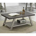 Mesa de centro con estante de madera de dos tonos, nogal envejecido y gris - Mesa de sala de estar contemporánea