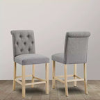 Roundhill Furniture Siena Counter Height Button Tufted Back Solid Wood Stools, Gray, Set of 2