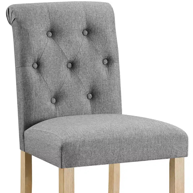 Taburetes de madera maciza, con respaldo tapizado capitoné y altura de mostrador, color gris — Juego de 2