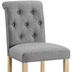 Taburetes de madera maciza, con respaldo tapizado capitoné y altura de mostrador, color gris — Juego de 2