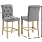 Taburetes de madera maciza, con respaldo tapizado capitoné y altura de mostrador, color gris — Juego de 2