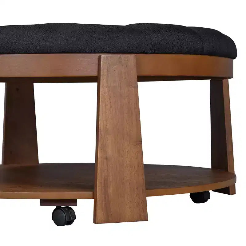 Mesa de centro tapizada de 36 pulgadas, mesa auxiliar, mesa central de 2 niveles, reposapiés otomano con estante de almacenamiento y ruedas, con botones y resistente al agua - ModernLu