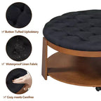 Mesa de centro tapizada de 36 pulgadas, mesa auxiliar, mesa central de 2 niveles, reposapiés otomano con estante de almacenamiento y ruedas, con botones y resistente al agua - ModernLu