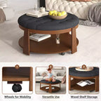 Mesa de centro tapizada de 36 pulgadas, mesa auxiliar, mesa central de 2 niveles, reposapiés otomano con estante de almacenamiento y ruedas, con botones y resistente al agua - ModernLu