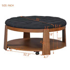 Mesa de centro tapizada de 36 pulgadas, mesa auxiliar, mesa central de 2 niveles, reposapiés otomano con estante de almacenamiento y ruedas, con botones y resistente al agua - ModernLu