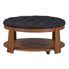 Mesa de centro tapizada de 36 pulgadas, mesa auxiliar, mesa central de 2 niveles, reposapiés otomano con estante de almacenamiento y ruedas, con botones y resistente al agua - ModernLu