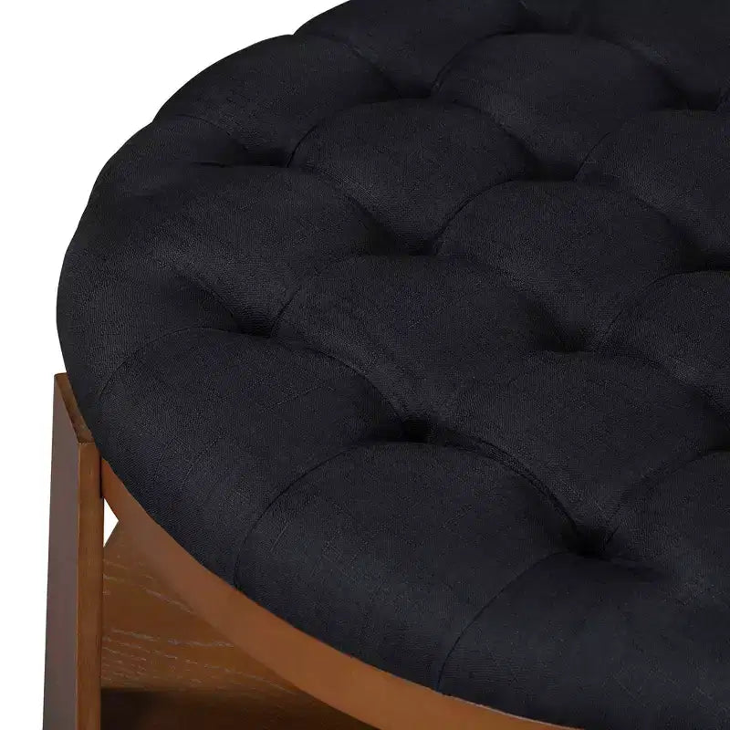Mesa de centro tapizada de 36 pulgadas, mesa auxiliar, mesa central de 2 niveles, reposapiés otomano con estante de almacenamiento y ruedas, con botones y resistente al agua - ModernLu