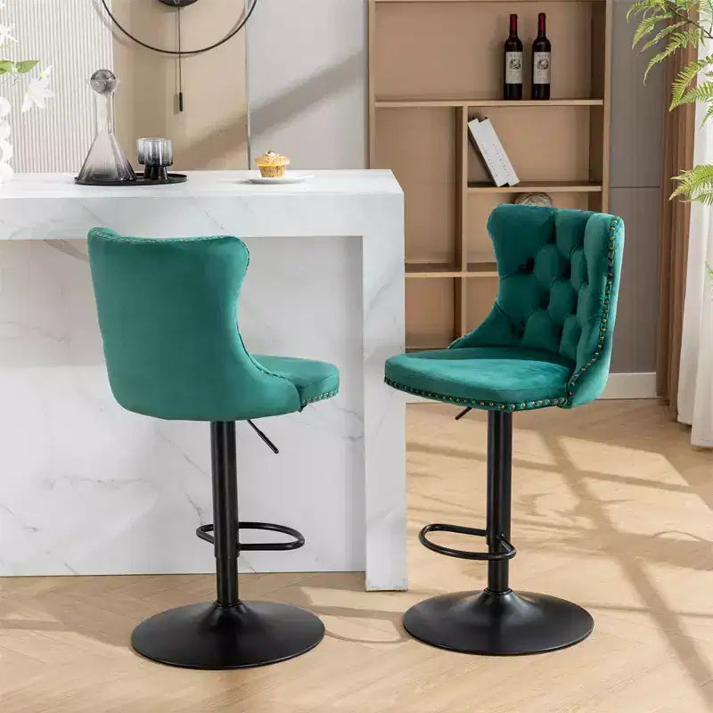 Juego de 2 Taburetes de Bar Modernos, Sillas de Bar Tapizadas Giratorias 360°, Taburete de Altura Ajustable de 25-33 con Base de 17.7 Pulgadas para Isla de Cocina o Bar Doméstico
