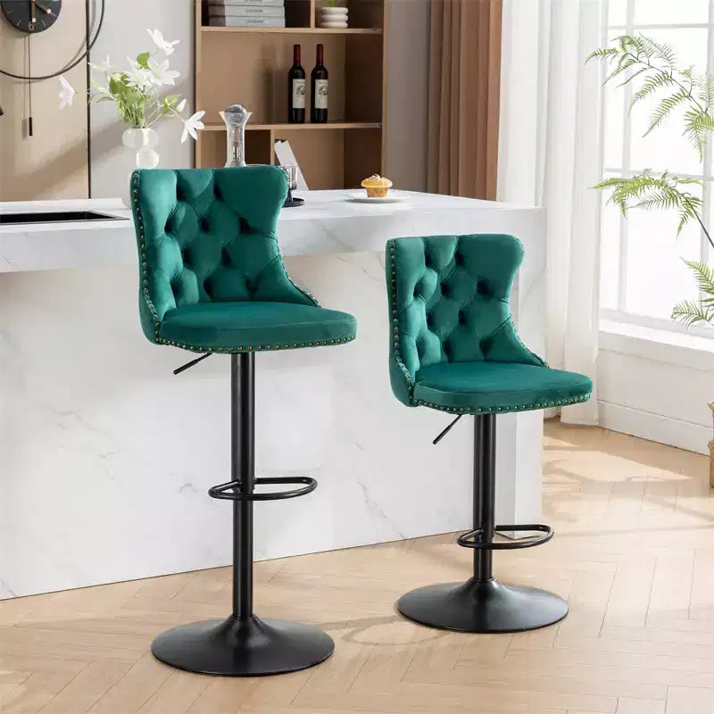 Juego de 2 Taburetes de Bar Modernos, Sillas de Bar Tapizadas Giratorias 360°, Taburete de Altura Ajustable de 25-33 con Base de 17.7 Pulgadas para Isla de Cocina o Bar Doméstico