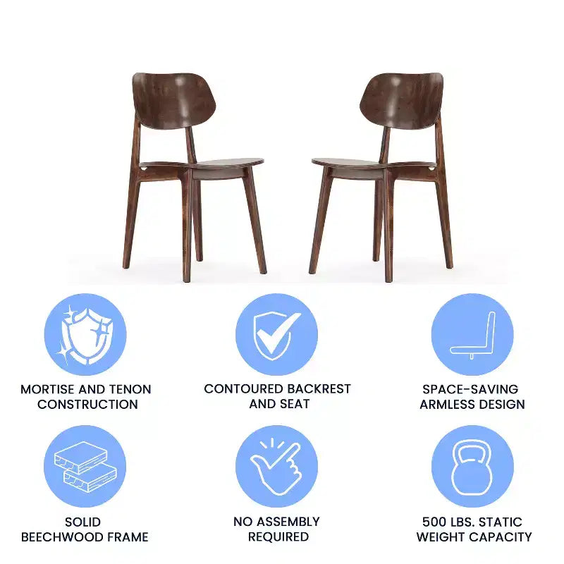 Juego de 2 sillas de comedor de madera maciza con respaldos ovalados curvados — Sillas para cocina y comedor