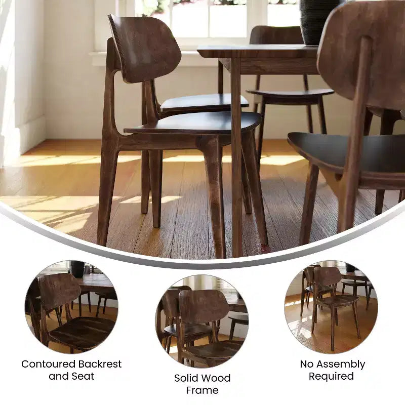Juego de 2 sillas de comedor de madera maciza con respaldos ovalados curvados — Sillas para cocina y comedor