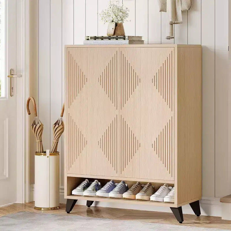 Zapatero de 6 niveles con puertas, organizador de zapatos de madera con estante ajustable