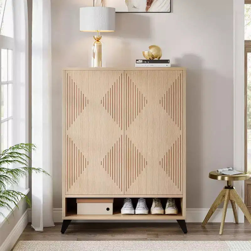 Zapatero de 6 niveles con puertas, organizador de zapatos de madera con estante ajustable