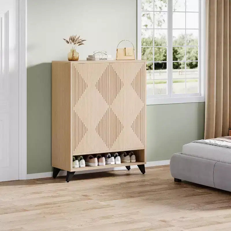 Zapatero de 6 niveles con puertas, organizador de zapatos de madera con estante ajustable