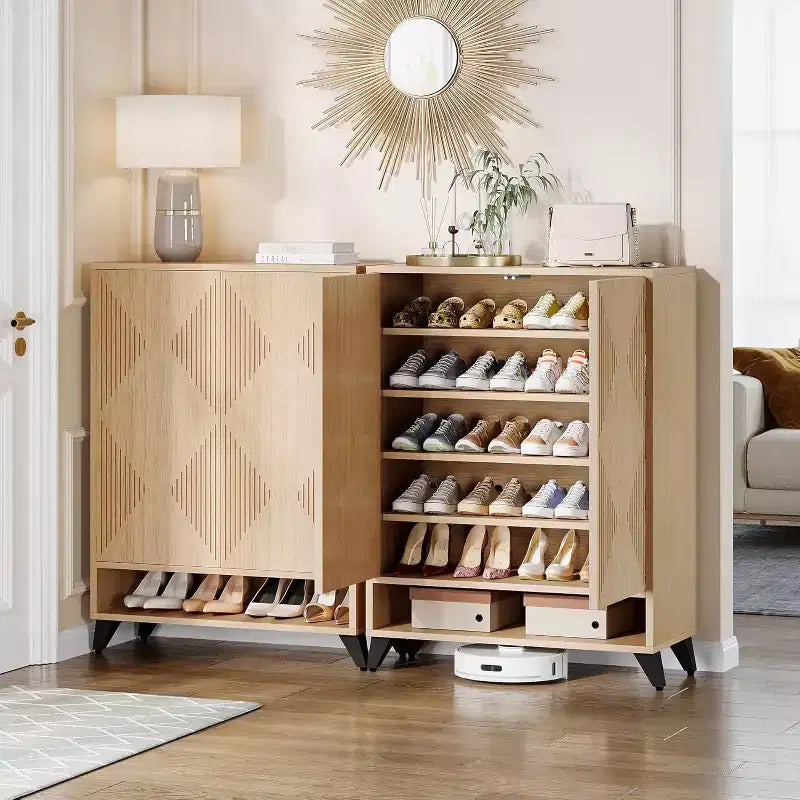 Zapatero de 6 niveles con puertas, organizador de zapatos de madera con estante ajustable