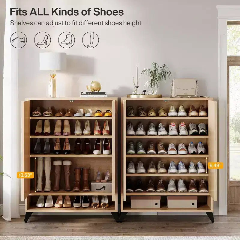 Zapatero de 6 niveles con puertas, organizador de zapatos de madera con estante ajustable