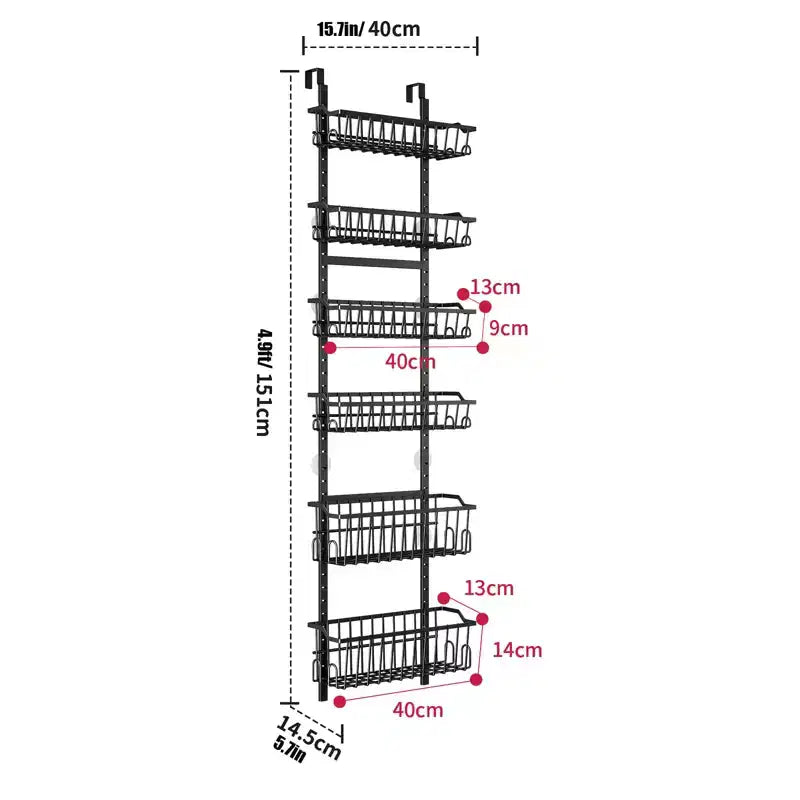 Organizador de despensa colgante para puerta con canastas ajustables y desmontables, ventosas, almacenamiento detrás de la puerta de 6/8 niveles para baño y cocina
