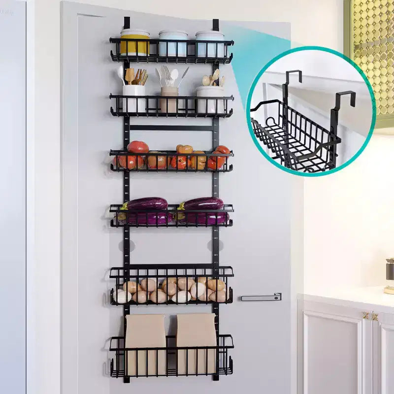 Organizador de despensa colgante para puerta con canastas ajustables y desmontables, ventosas, almacenamiento detrás de la puerta de 6/8 niveles para baño y cocina