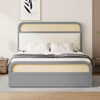 Whisen Queen Size Wooden Platform Bed with Trundle and 2 Drawers