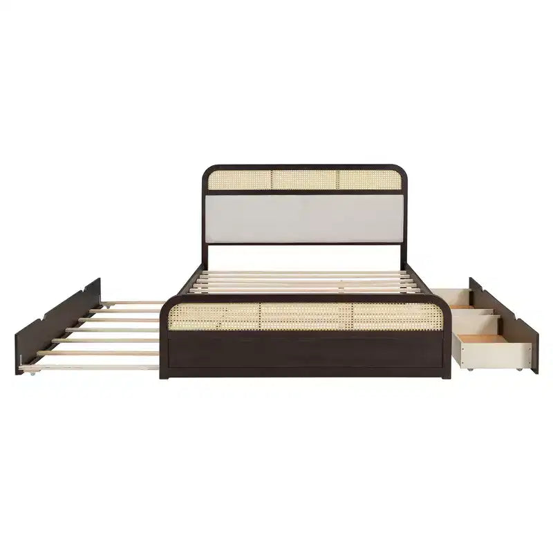 Cama Plataforma de Madera Tamaño Queen con Nido y 2 Cajones de Almacenamiento