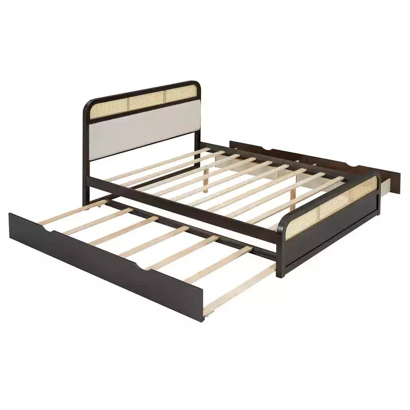 Cama Plataforma de Madera Tamaño Queen con Nido y 2 Cajones de Almacenamiento