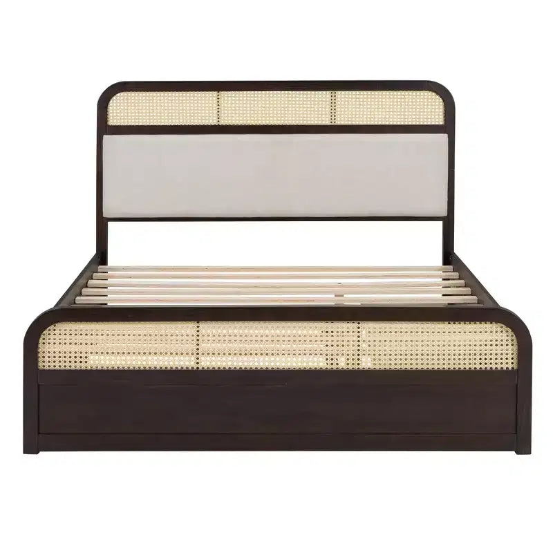 Cama Plataforma de Madera Tamaño Queen con Nido y 2 Cajones de Almacenamiento