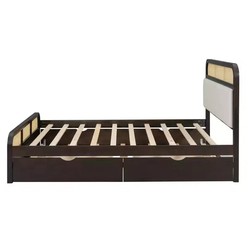 Cama Plataforma de Madera Tamaño Queen con Nido y 2 Cajones de Almacenamiento