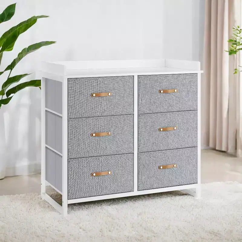 Cómoda para dormitorio con 6 cajones, con cambiador resistente al agua, gabinete organizador de almacenamiento