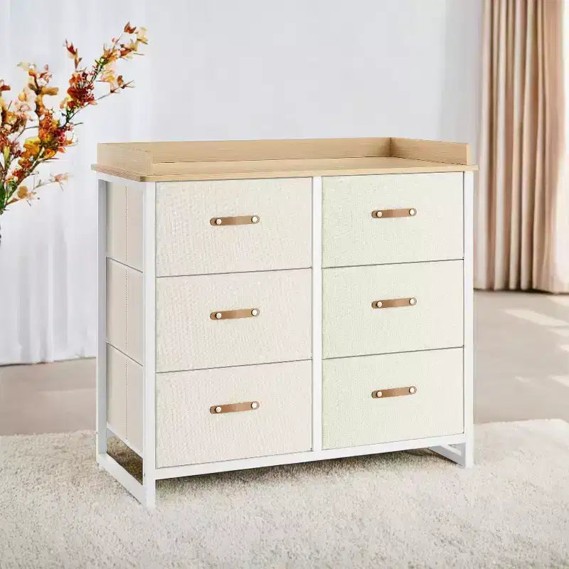 Cómoda para dormitorio con 6 cajones, con cambiador resistente al agua, gabinete organizador de almacenamiento