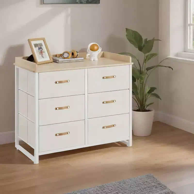 Cómoda para dormitorio con 6 cajones, con cambiador resistente al agua, gabinete organizador de almacenamiento