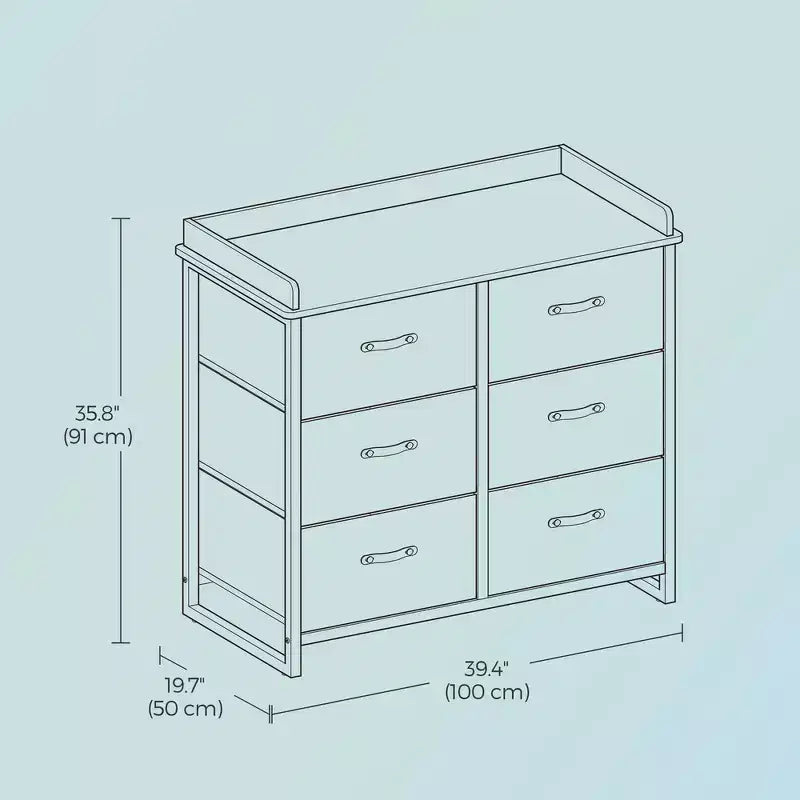 Cómoda para dormitorio con 6 cajones, con cambiador resistente al agua, gabinete organizador de almacenamiento