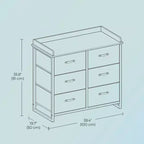Cómoda para dormitorio con 6 cajones, con cambiador resistente al agua, gabinete organizador de almacenamiento