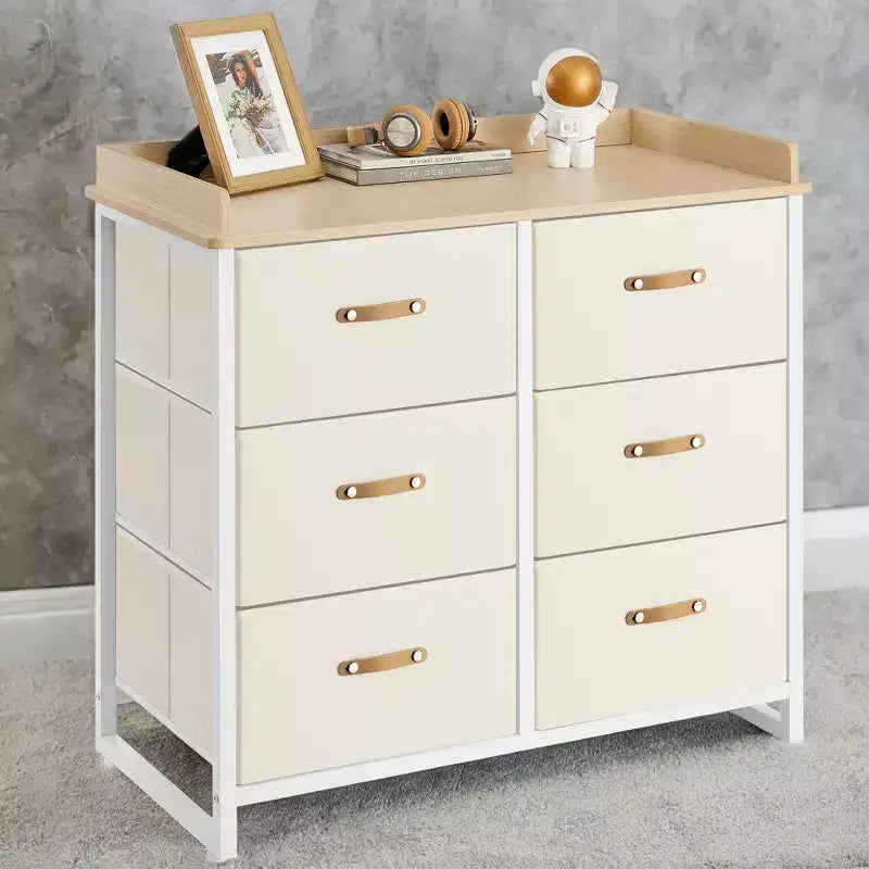 Cómoda para dormitorio con 6 cajones, con cambiador resistente al agua, gabinete organizador de almacenamiento