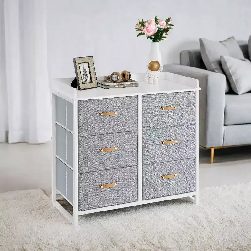 Cómoda para dormitorio con 6 cajones, con cambiador resistente al agua, gabinete organizador de almacenamiento