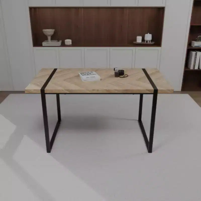 Mesa de Comedor Industrial Rectangular de MDF para 4-6 personas, Tablero de Madera de 3,8 cm de Grosor con Patas Metálicas, para el Hogar y la Cocina