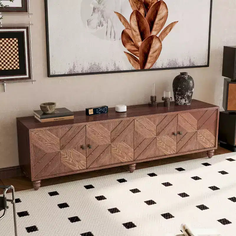 Mueble de TV extensible moderno de madera de 90'' con 2 armarios — Consola multimedia para salón