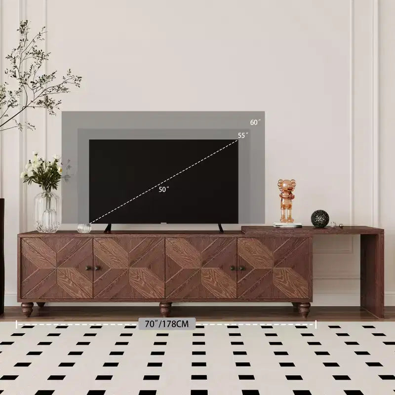Mueble de TV extensible moderno de madera de 90'' con 2 armarios — Consola multimedia para salón