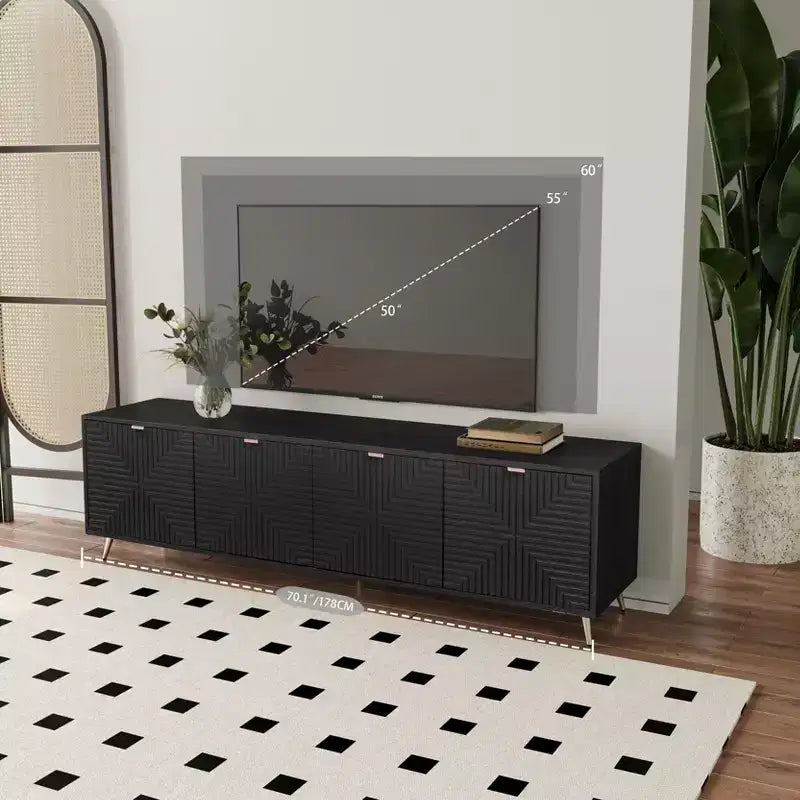 Mueble de TV extensible moderno de madera de 90'' con 2 armarios — Consola multimedia para salón