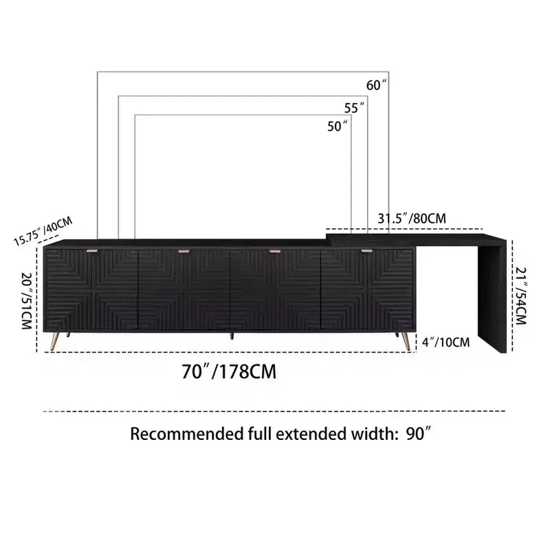 Mueble de TV extensible moderno de madera de 90'' con 2 armarios — Consola multimedia para salón