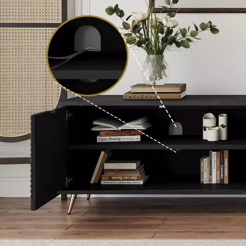 Mueble de TV extensible moderno de madera de 90'' con 2 armarios — Consola multimedia para salón