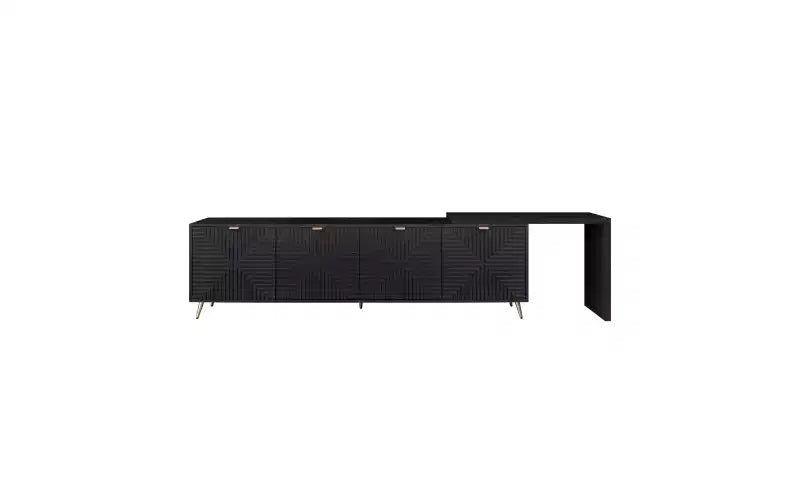 Mueble de TV extensible moderno de madera de 90'' con 2 armarios — Consola multimedia para salón