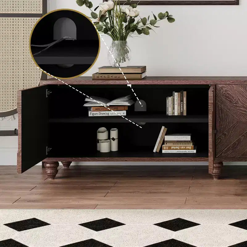 Mueble de TV extensible moderno de madera de 90'' con 2 armarios — Consola multimedia para salón