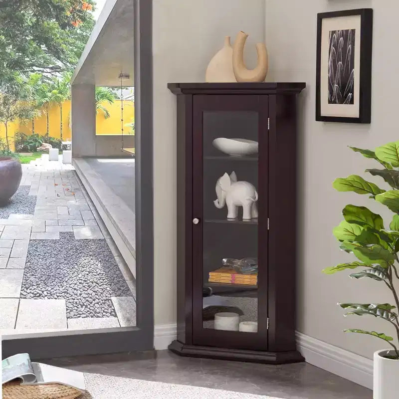 Mueble esquinero con vitrina, mueble expositor para salón