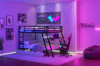 Whisen Full Size Metal Bunk Bed with Built-in Desk and Light and 2 Drawers - Black